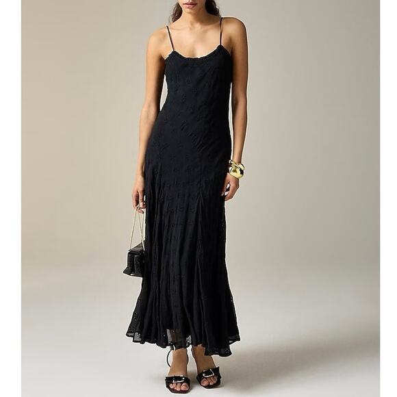 NWT J.Crew Collection Eyelet Lined Maxi Slip Dress In Black Size 6 - Picture 1 of 11